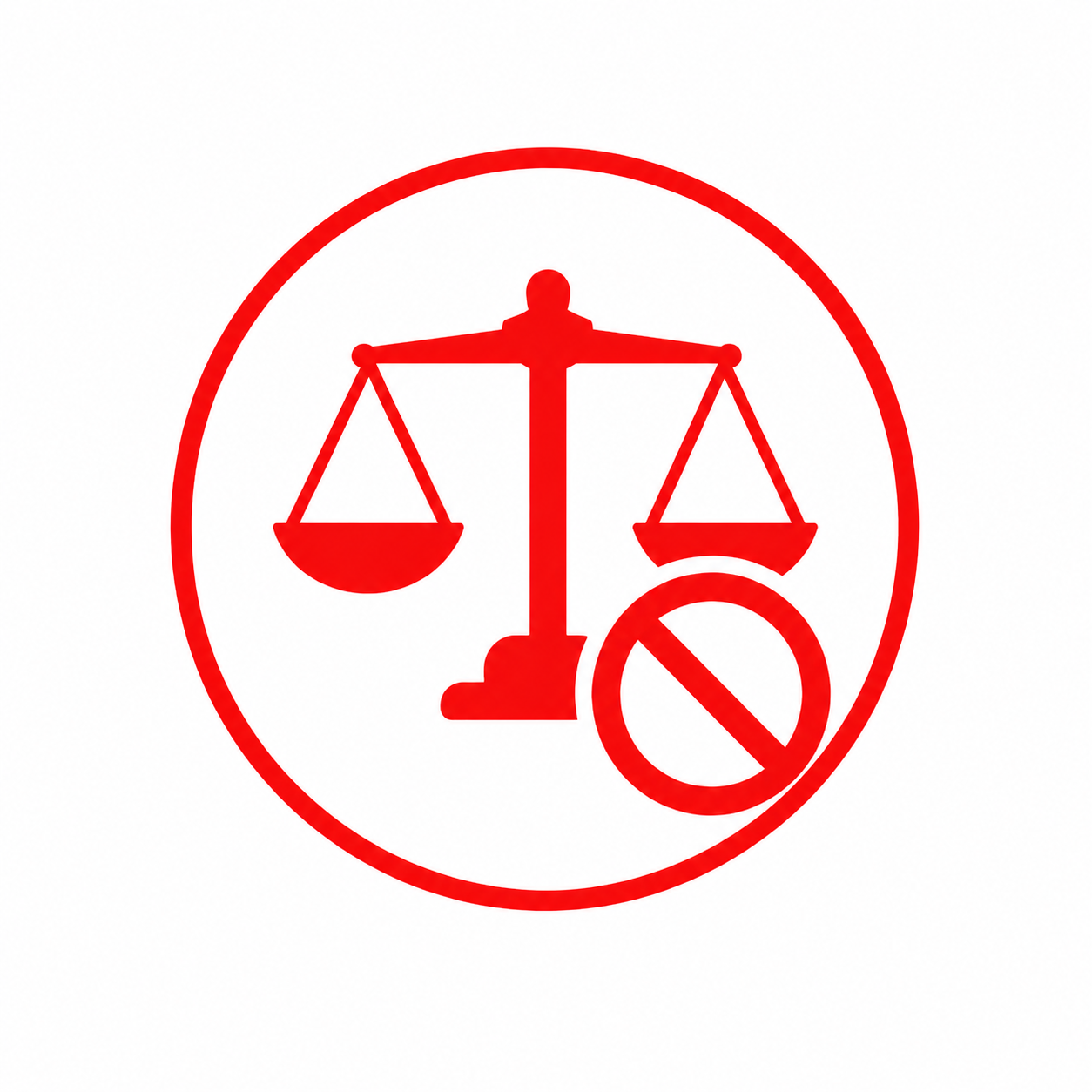 Red justice scale with prohibited symbol